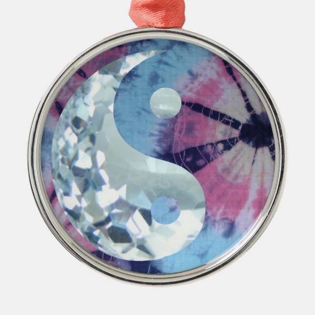 Crystal Blue Persuasion Yin und Yang Silbernes Ornament (Vorne)