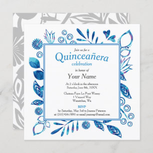 Crystal Blue Quinceañera Square Einladung
