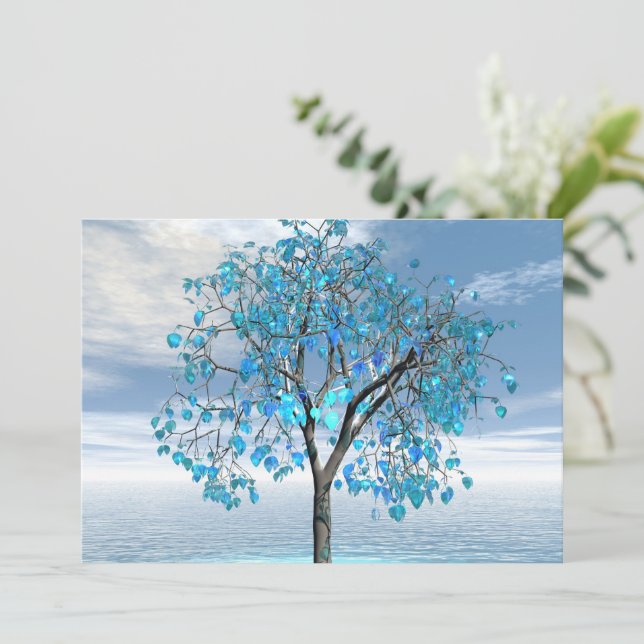 Crystal Blue Tree Flat Greeting Card Karte (Stehend Vorderseite)