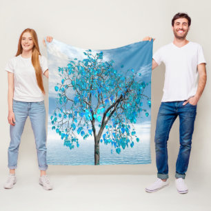 Crystal Blue Tree Fleece Blanket
