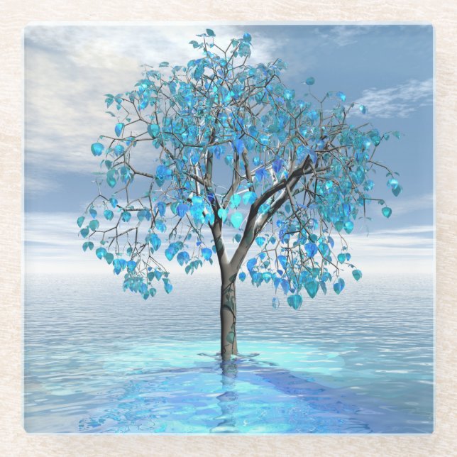 Crystal Blue Tree Glasuntersetzer (Vorderseite)