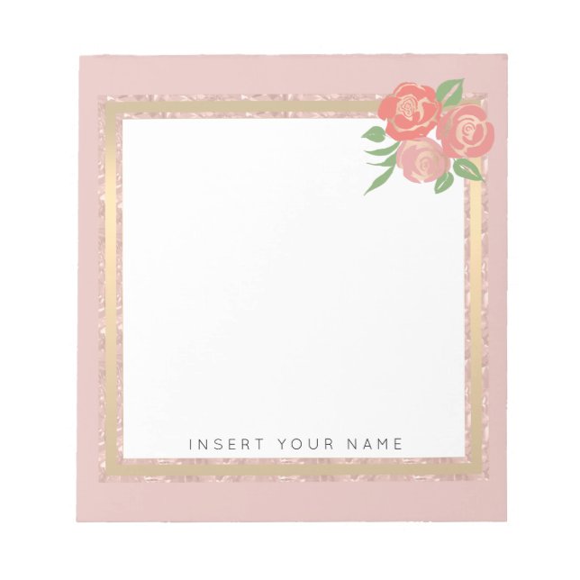 Crystal Blush Gold und Rose Notepad 5.5" x 6" Notizblock (Vorderseite)