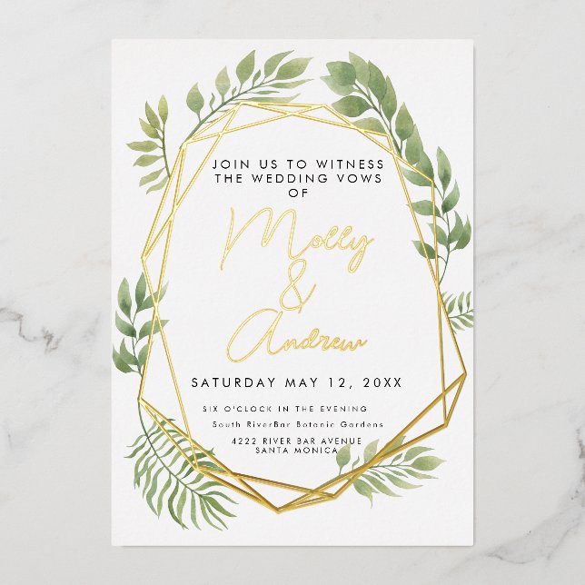 Crystal Botanical Foliage Wedding Terrarium Style Folieneinladung (Vorderseite)
