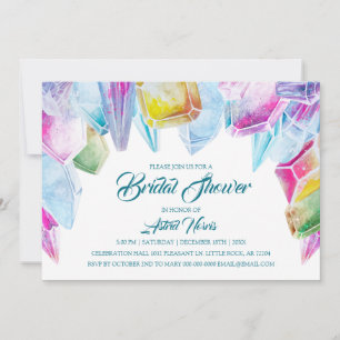 Crystal Bride Rainbow Watercolor Gem Brautparty Einladung