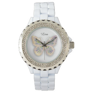 Crystal Butterfly - Sporty White Silicon Watch Armbanduhr