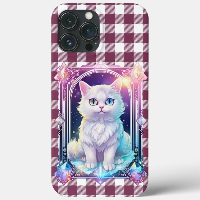 Crystal Cat Lila Black Kariert Niedlich White Kitt Case-Mate iPhone Hülle (Rückseite)