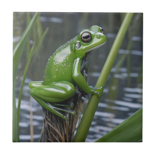 "Crystal Clarity: Green Glass Frog on River Reeds" Fliese