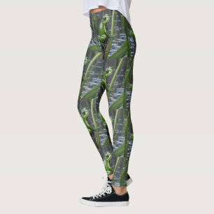 "Crystal Clarity: Green Glass Frog on River Reeds" Leggings