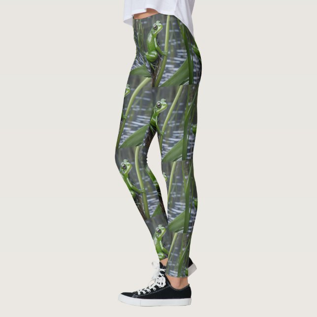 "Crystal Clarity: Green Glass Frog on River Reeds" Leggings (Links)