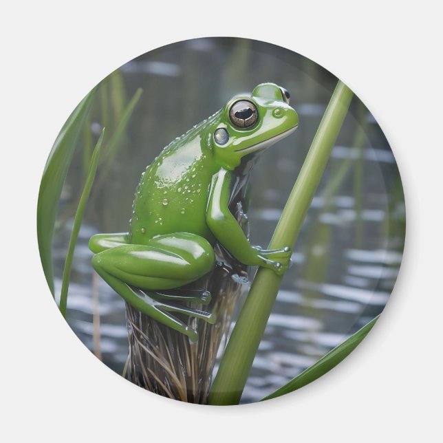 "Crystal Clarity: Green Glass Frog on River Reeds" Magnet (Vorne)