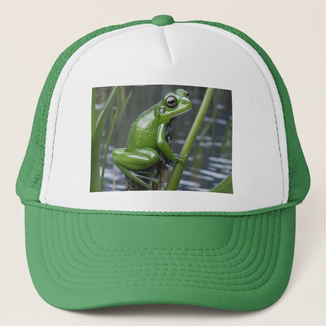 "Crystal Clarity: Green Glass Frog on River Reeds" Truckerkappe (Vorderseite)