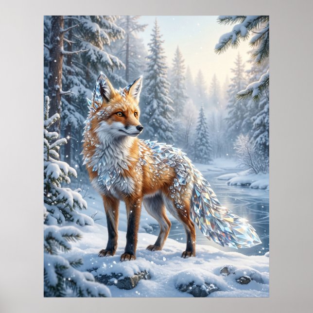 Crystal Fox Winter Pines Poster (Vorne)