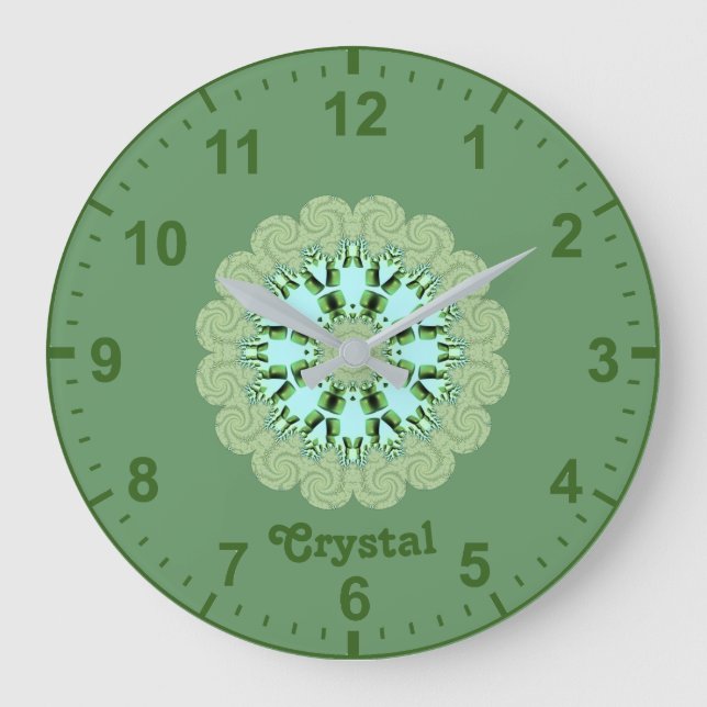 CRYSTAL~ Fraktal Muster Grüne Farbtöne ~ Große Wanduhr (Vorderseite)