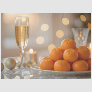 Crystal Glass, Champagne, Tangerines Festive Table Seidenpapier