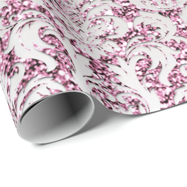 Crystal Glitzer Rosa Rose Silver Damask Lila Lux Geschenkpapier (Rolleneckpunkt)