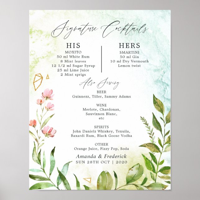 Crystal Greenerity Wedding Signature Cocktails Poster (Vorne)
