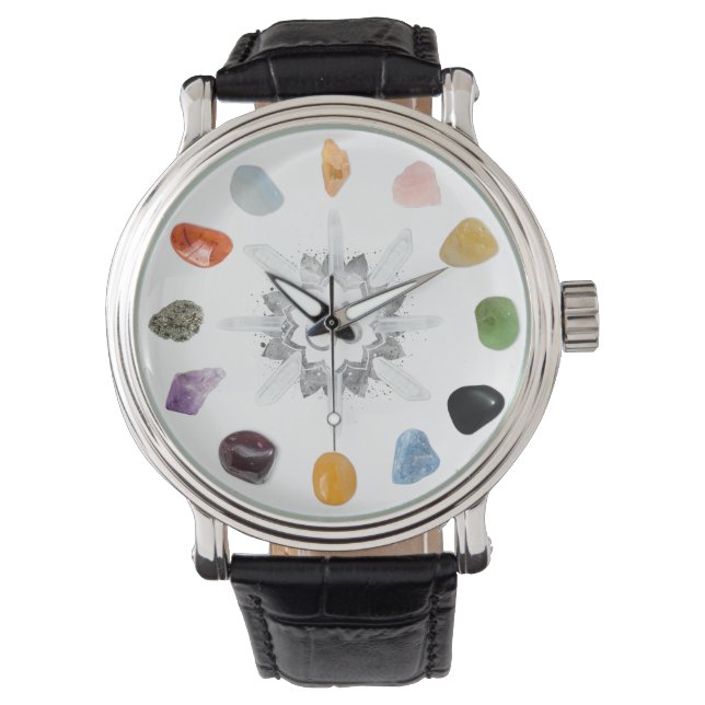 *~* Crystal Grid Chakra Stones Spiritual Om Lotus Armbanduhr (Vorderseite)