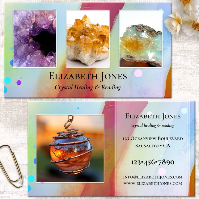 Crystal Healing Reading Foto Business Card Visitenkarte (Spiritual crystal healer artistic business card with your own photos - psychic - medium - healer)