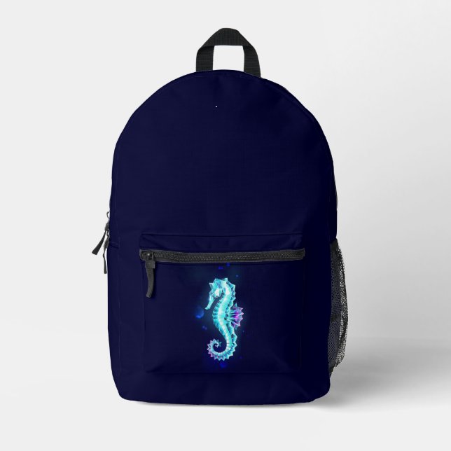 Crystal Ice Seepferd auf blauem Hintergrund Bedruckter Rucksack (Vorderseite)