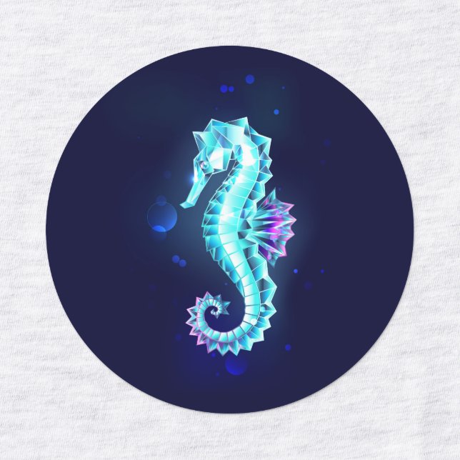 Crystal Ice Seepferd auf blauem Hintergrund Etiketten (Design 1)