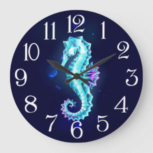 Crystal Ice Seepferd auf blauem Hintergrund Große Wanduhr