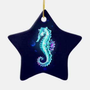 Crystal Ice Seepferd auf blauem Hintergrund Keramik Ornament