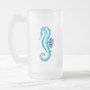 Crystal Ice Seepferd auf blauem Hintergrund Mattglas Bierglas