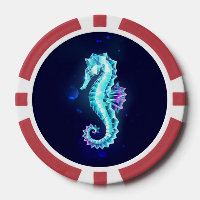 Crystal Ice Seepferd auf blauem Hintergrund Pokerchips (Vorderseite)