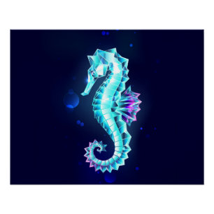 Crystal Ice Seepferd auf blauem Hintergrund Poster