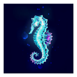Crystal Ice Seepferd auf blauem Hintergrund Poster