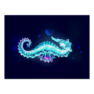 Crystal Ice Seepferd auf blauem Hintergrund Poster