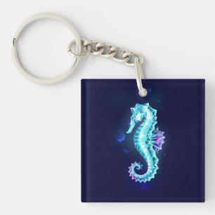 Crystal Ice Seepferd auf blauem Hintergrund Schlüsselanhänger