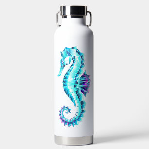 Crystal Ice Seepferd auf blauem Hintergrund Trinkflasche