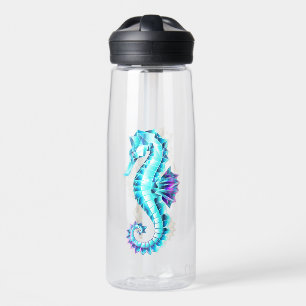 Crystal Ice Seepferd auf blauem Hintergrund Trinkflasche