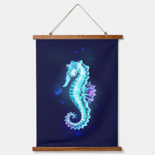 Crystal Ice Seepferd auf blauem Hintergrund Wandteppich Mit Holzrahmen