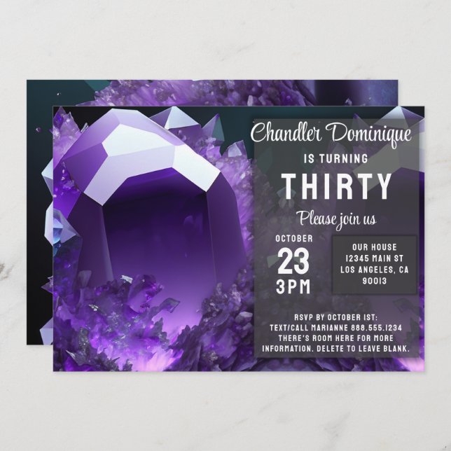 Crystal Jewel Aquarius Amethyst Februar Geburtstag Einladung (Vorne/Hinten)
