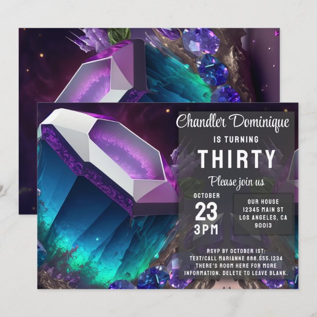 Crystal Jewel Tone Alexandrite Gem June Birthday Einladung (Vorne/Hinten)