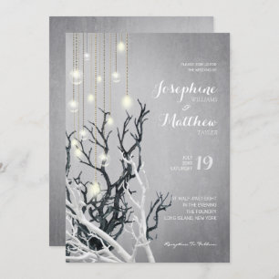 Crystal Light String White Branch Gray Hochzeit Einladung