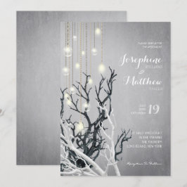 Crystal Light String White Branch Gray Wedding Einladung