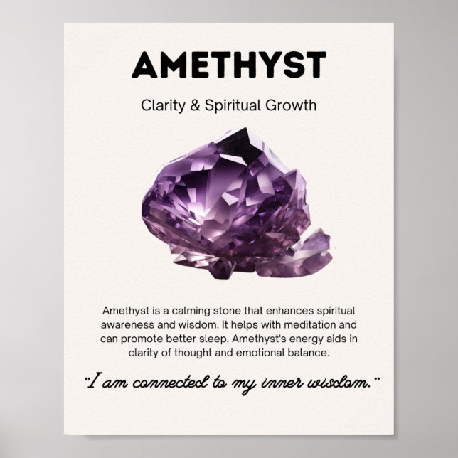 Crystal Meaning Amethyst, für Medizin und Yoga Poster (Vorne)