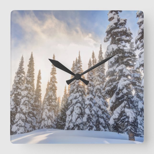 Crystal Mountain Ski Resort, nahe dem Berg Rainier Quadratische Wanduhr (Vorderseite)