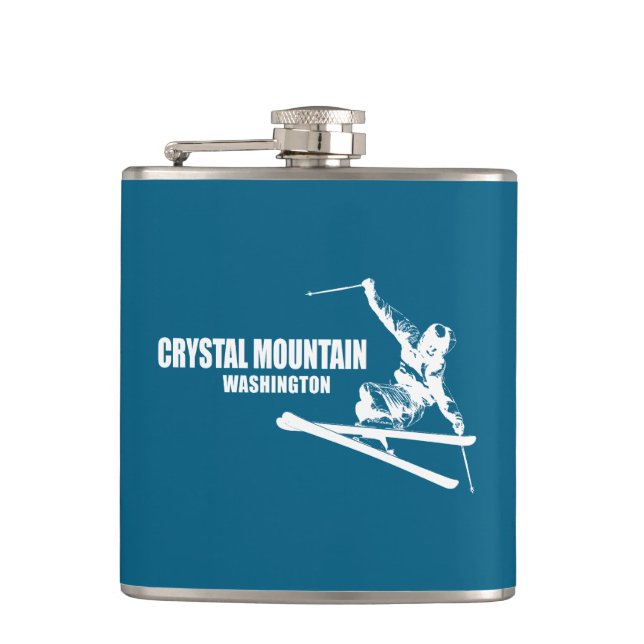 Crystal Mountain Washington Skifahrer Flachmann (Vorderseite)