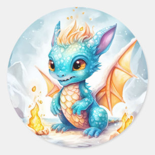 Crystal Niedlich Baby Blue Dragon Runder Aufkleber