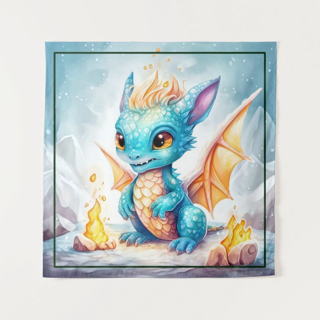 Crystal Niedlich Baby Blue Dragon Wandteppich (Vorderseite)