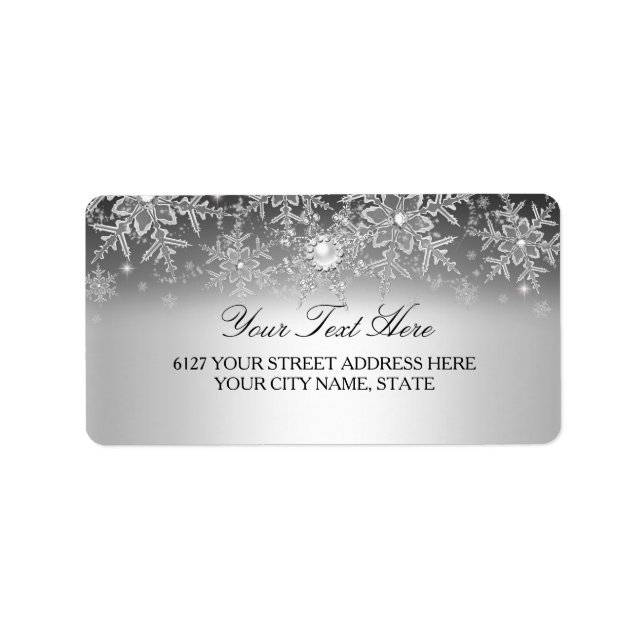 Crystal Pearl Snowflake Silver Address Label Adressaufkleber (Vorne)