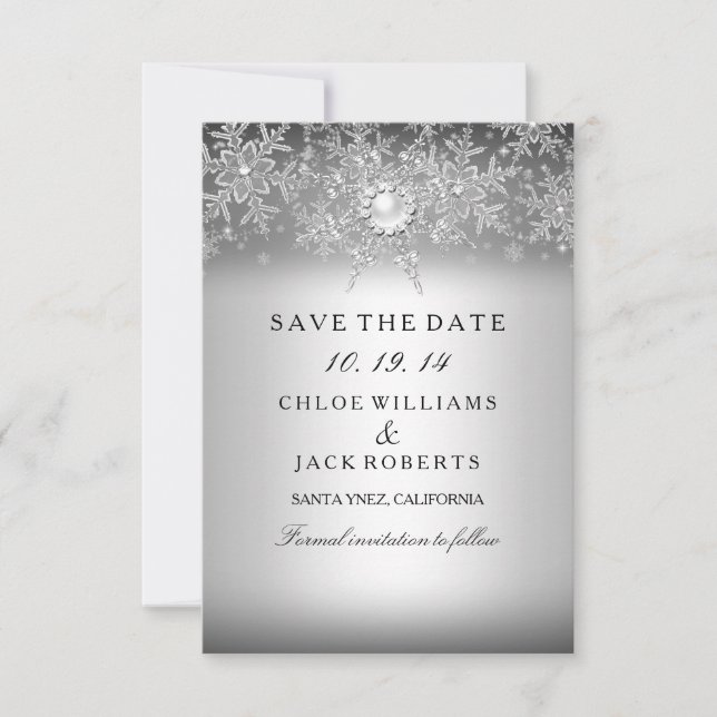 Crystal Pearl Snowflake Silver Save the Date (Vorderseite)