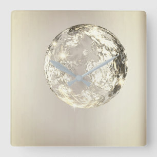 Crystal Planet Universum Gold Sepia Konzept Modern Quadratische Wanduhr