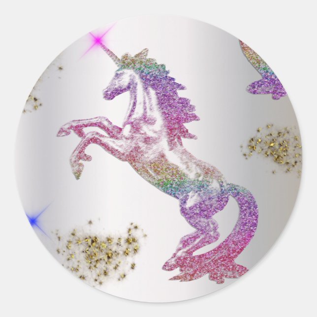 Crystal Rainbow Unicorns Runder Aufkleber (Vorderseite)