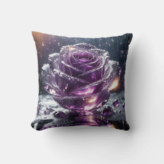 "Crystal Rose with Raindrops - Elegante Blumenkuns Kissen