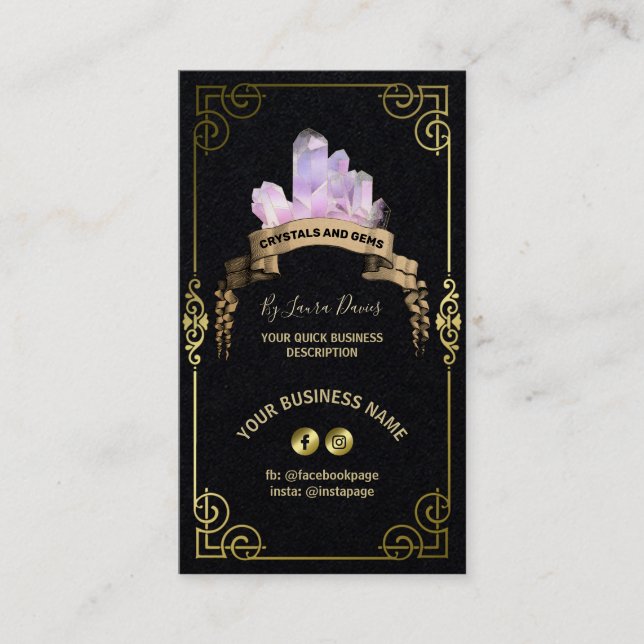 Crystal Shop Black and Gold Business Card Visitenkarte (Vorderseite)